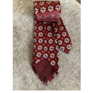 Ermenegildo Zegna Italian Silk Tie Burgundy Floral Geometric Medallion Pattern